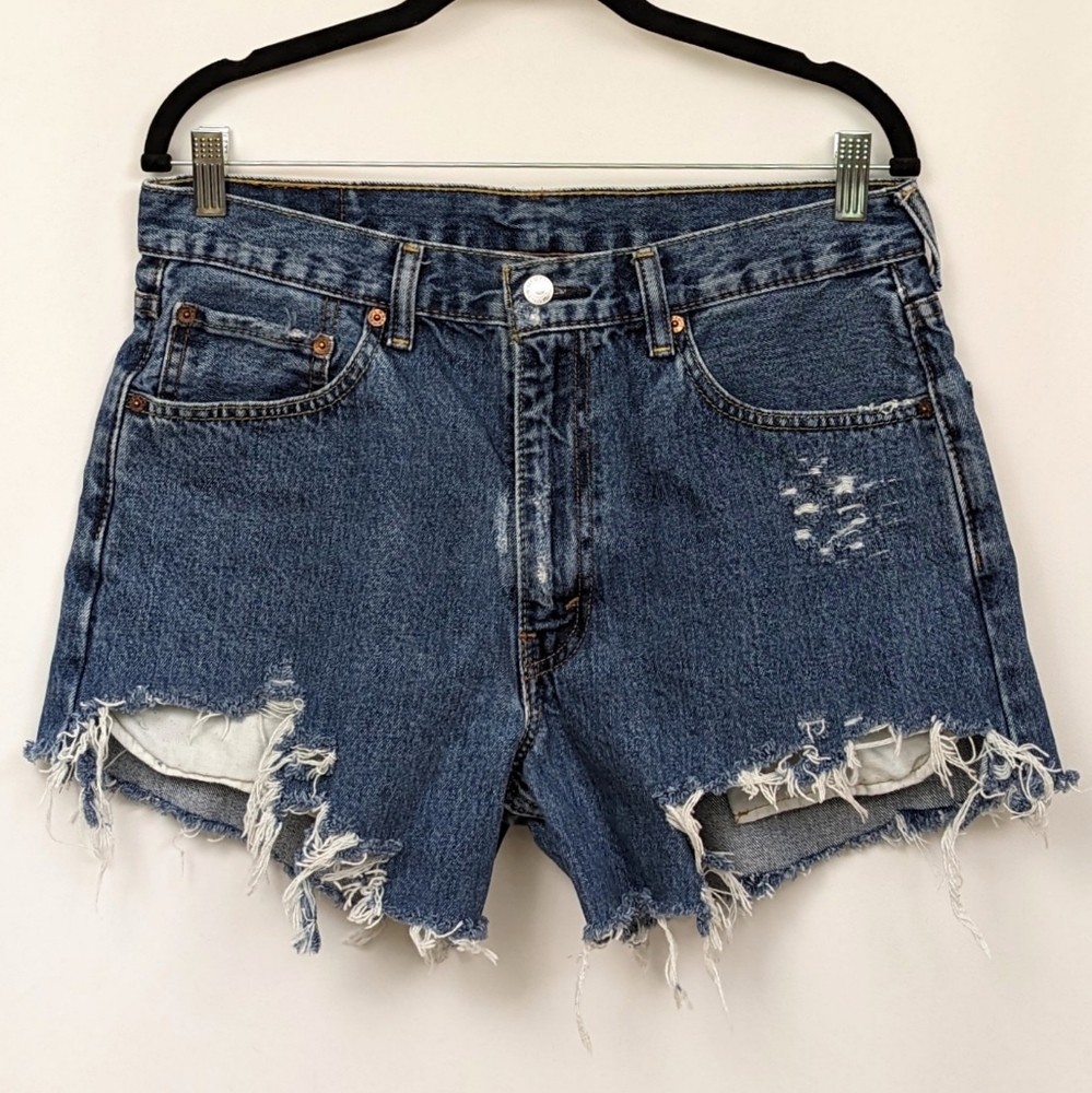 Levi's Distressed Shorts High Waist Cutoffs Custom Destroyed Denim 550s size 33